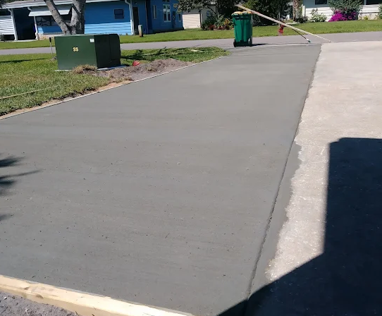 Freshly poured concrete driveway